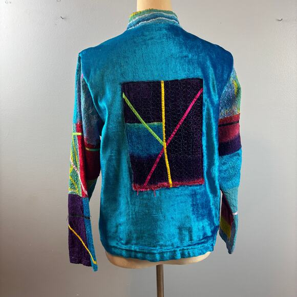Studio Works Womens Patchwork Blazer Velvet Bold Abstract Multicolor Petite Sm - Picture 6 of 10